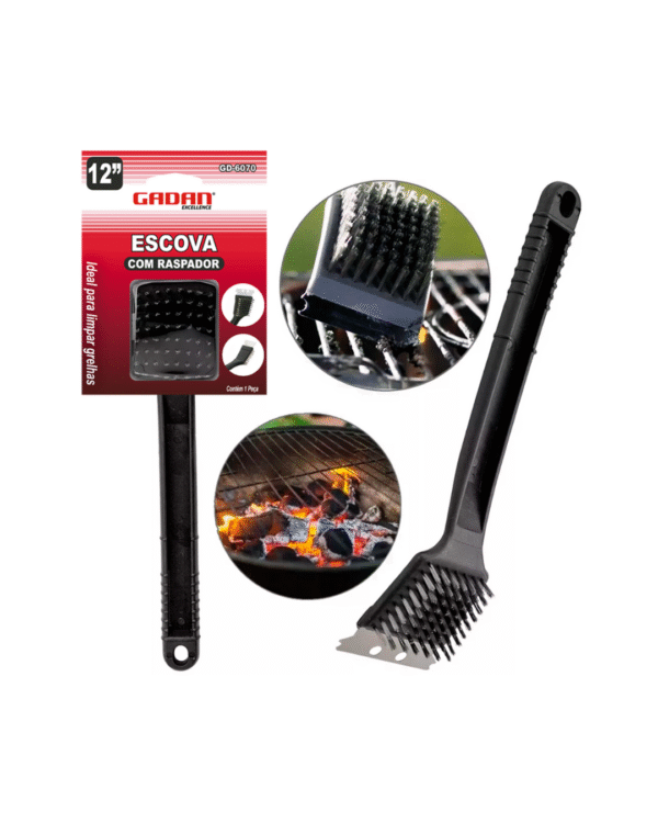 ESCOVA LIMPA GRELHA COM RASPADOR 12" - GADAN
